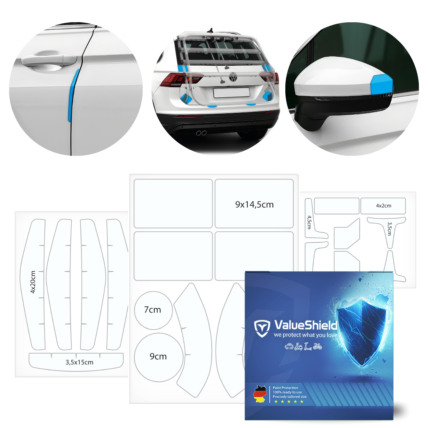 XL Kombiset-Lackschutzfolien passend für Skoda Kodiaq 1 2017-2023 (5-Türer SUV) + universal Ergänzungsset